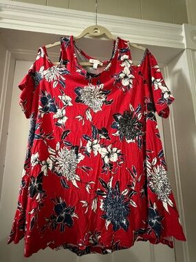 Westport 1962 Women’s Red Floral Cold-Shoulder Blouse Size 2X NWOT